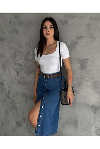 VESS MODA Γυναικεία τζιν φούστα με κουμπιά μπροστά