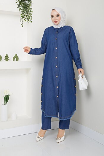 Pamuk Butik Γυναικείο Ξύλινο Κουμπί Λεπτομερές Παντελόνι Διπλό Τζιν Σετ