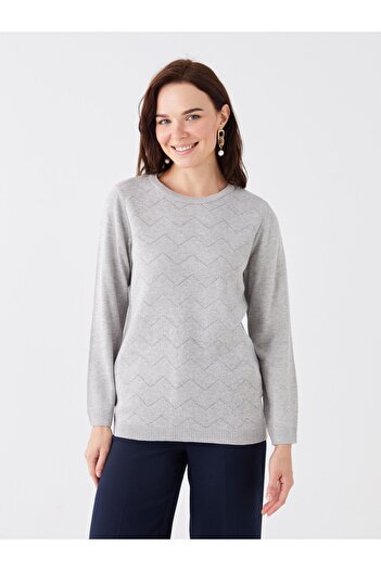 LC Waikiki Long Sleeve Crew Neck Patterned Women's Knitwear Sweater