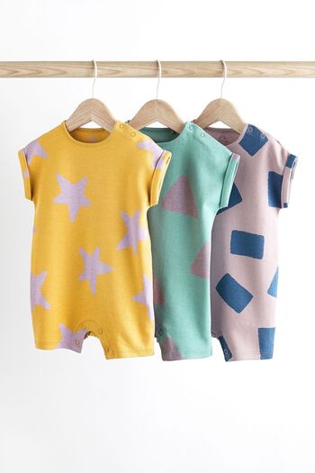 Next Baby Yellow Star Patterned 100% Cotton Romper - Set of 3