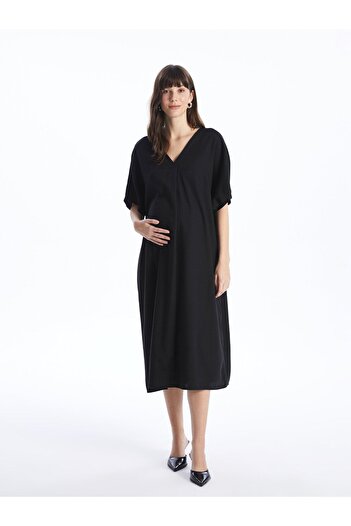 LC Waikiki V-Neck Straight Short Sleeve Oversize Pregnant Dress