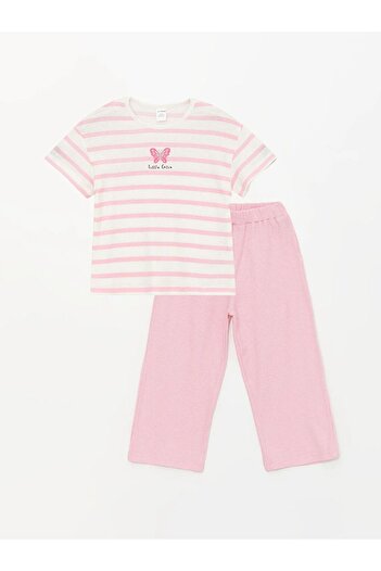 LC Waikiki LCW baby Crew Neck Short Sleeve Striped Baby Girl T-Shirt and Leggings Pants 2-Piece Set