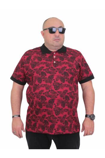 MocGrande Large Size Polo Neck Men's T-Shirt - Hawaii 24455 Claret Red