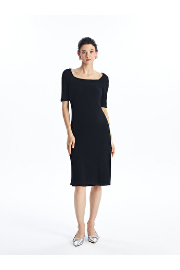 LC Waikiki Women's Square Neck LCW Dress - Solid Cut, Short Sleeve