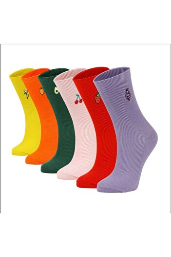Ozzy Socks 6 Çift Meyve Nakışlı Renkli Çorap ve Kutusu