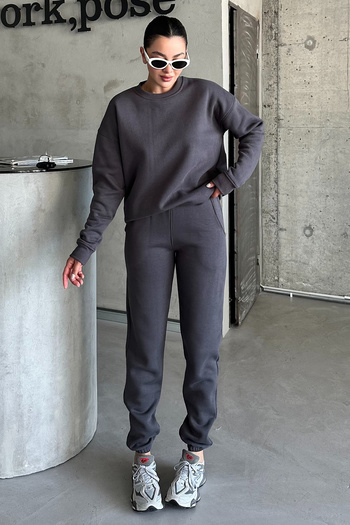 MODAGEN Σετ φόρμας Anthracite Crew Neck Solid Oversize Bottom-Top
