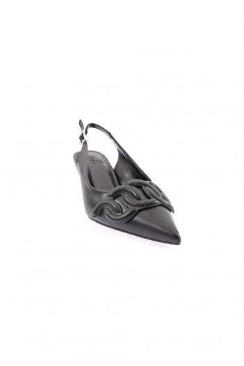 DGN Women's Pointed Toe Buckle Open Back Heeled Shoes Black 24573261