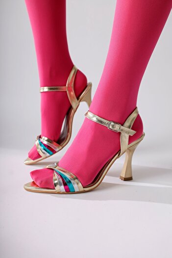 Limoya Manya Gold Cross Strap Heeled Women's Sandals