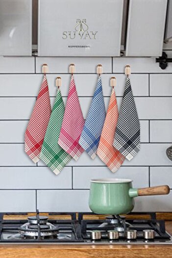 SUVAY Petite Checked Tea Towel Set of 6 Kitchen Dish Drying Cloth Serving Napkin Lunch Cloth