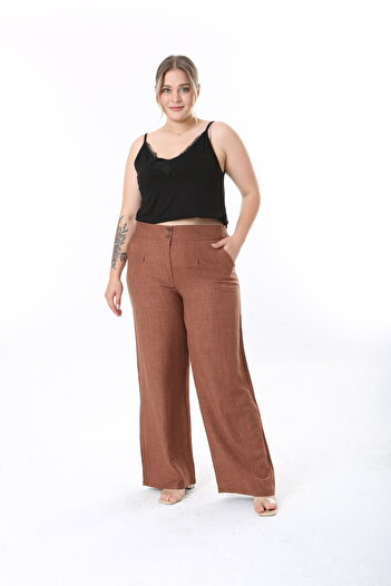Era Lisa Synthetic Linen Elastic Waist Easy-Iron Large Size Trousers