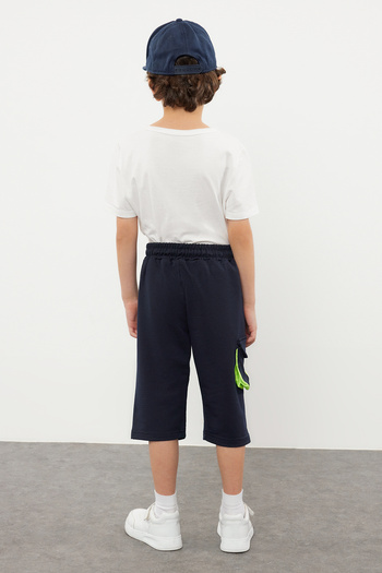 TRENDYOLKIDS Boy's Navy Knitted Capri Shorts - Printed, TKDSS24SR00003
