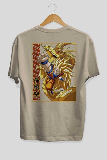 Ankhises Μπλουζάκι DragonBall Goku Anime με στάμπα μπεζ Oversize 100% βαμβάκι Ανδρικά Γυναικεία