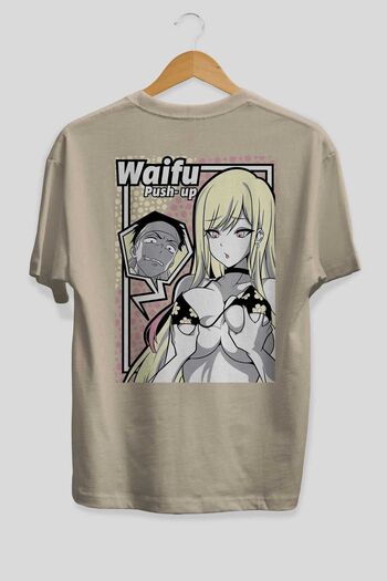 Ankhises Μπλουζάκι Waifu PushUp Anime Back Printed Beige Oversize 100% βαμβάκι Ανδρικά Γυναικεία