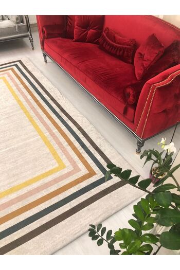 MEKA TEKSTİL New Colorful Frame Model Elastic Velvet Carpet Cover