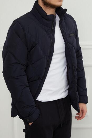 PIQUE Hscstore Men's Zippered Pocket Detailed Navy Blue Coat - MINAS