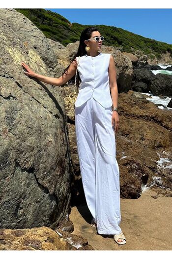 Laluvia 100% Cotton White Vest and Trousers Set
