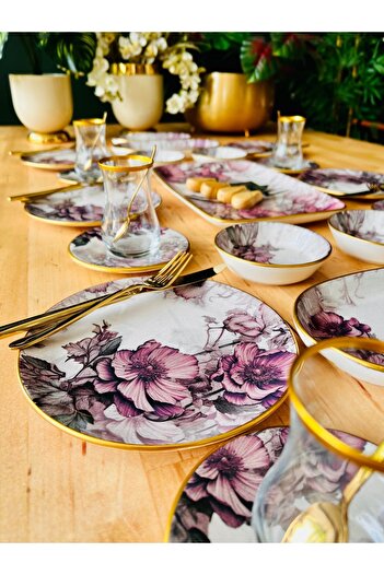 CASA DE BELLA Luxury Breakfast Set for 6 People 33 Pieces - Floral Pattern