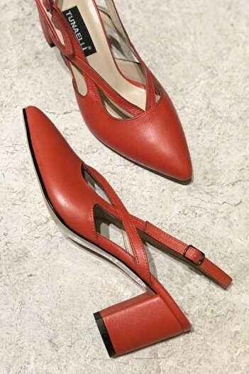 TUNAELLİ Red Genuine Leather Women's Heeled Shoes - Number 34-35-41-42