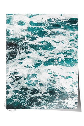 Postifull Frameless Poster, Summer Themed Painting No:195, Sea Waves Photo, White Poster, Vertical