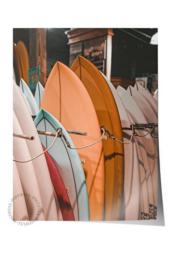 Postifull Frameless Poster, Summer Themed Painting No:226, Surfboards Photo, Yellow Poster, Vertical