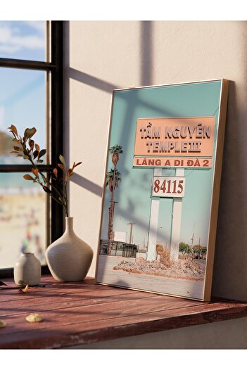 Postifull Unframed Poster, Summer Themed Painting No:240, Palm Trees and Signboard Photo, White, Vertical