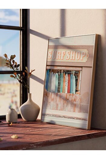 Postifull Frameless Poster, Summer Themed Painting No:227, Surf Shop Sign Photo, Beige Poster, Vertical