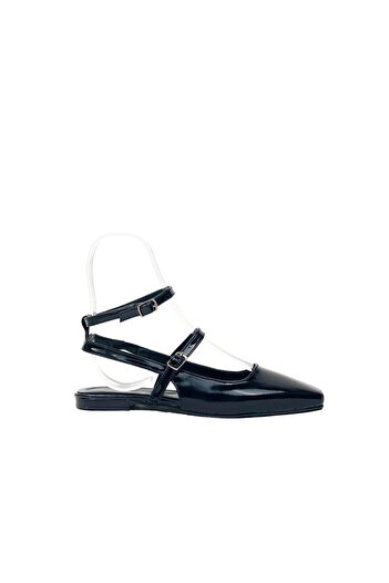 bescobel Black Patent Leather Pacva - 1cm Ankle Strap Casual Shoes Ballerinas