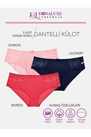 Donaluxe Burgundy Salmon Navy Blue Women's Panties - Lace Cotton