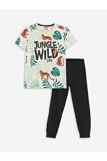 LC Waikiki Crew Neck Printed Short Sleeve Boys Pajama Set (S4)