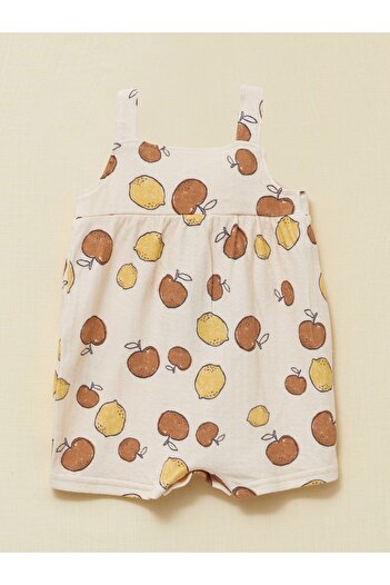 LC Waikiki Square Collar Strap Printed Organic Cotton Baby Girl Jumpsuit