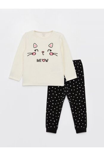 LC Waikiki Crew Neck Long Sleeve Embroidered Velvet Baby Girl Pajama Set