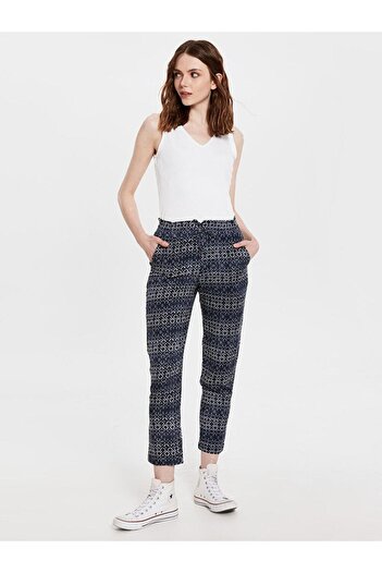 LC Waikiki Casual Elastic Waist Patterned Viscose Women's Trousers with Pocket Detail