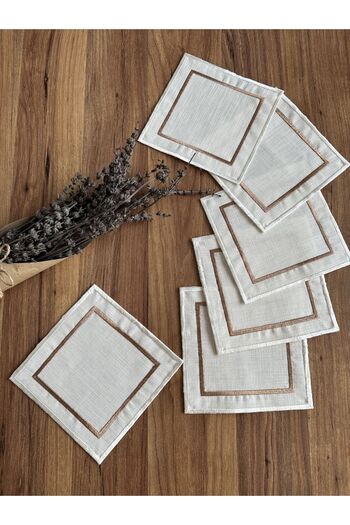 Nurhanhome 6 Pieces Bronze and Ecru embroidered square Cocktail Serving Napkin