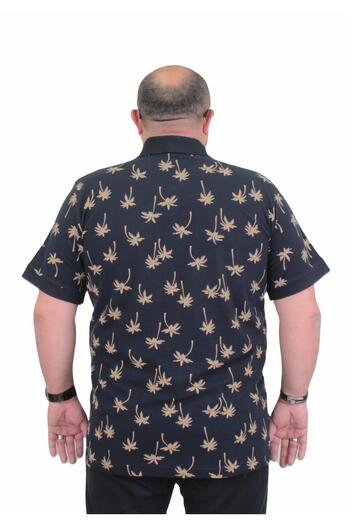 MocGrande Plus Size Men's Polo Collar T-Shirt - Palm 24460 NAVY BLUE