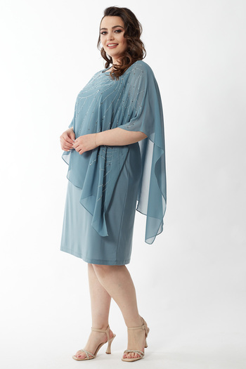 Moda Alba Plus Size Chiffon Caped Jewelled Detailed Flexible Knitted Short Evening Dress