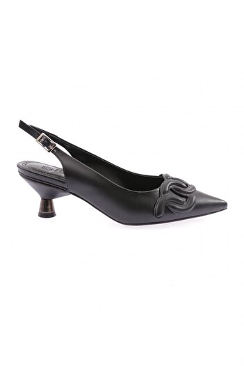 DGN Women's Pointed Toe Buckle Open Back Heeled Shoes Black 24573261