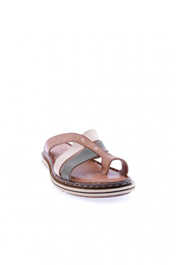 DGN 290-23y Women's Genuine Leather Tan Garni Slippers - Cross Banded, Flip Flops