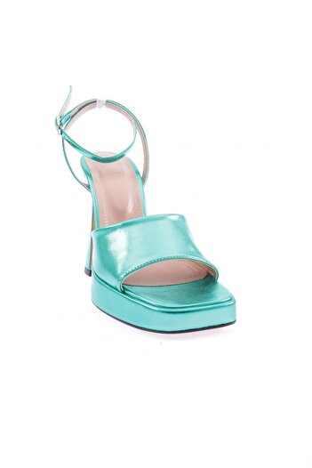 DGN 3587-23y Green Metallic Women's Sandals - Crystal, Thick Band and Chunky Heel