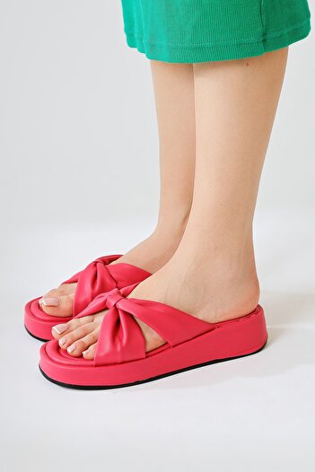 Limoya Misty Fuchsia Cross Bow Banded Thick Soled Women's Slippers