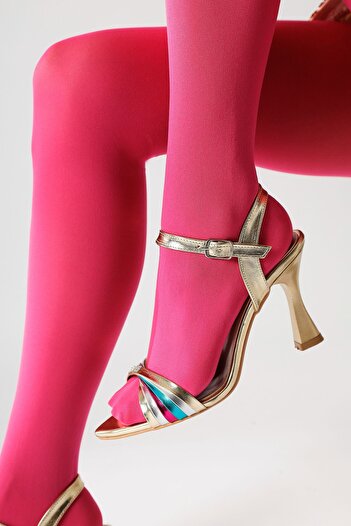 Limoya Manya Gold Cross Strap Heeled Women's Sandals