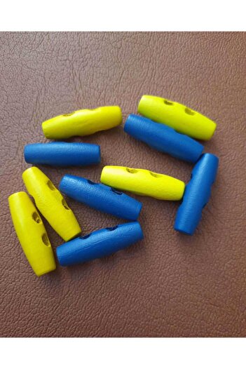 Beyna Natural Wooden Yellow Navy Blue Wooden Shepherd - 3 cm Button, 1 Pack 12 Pieces