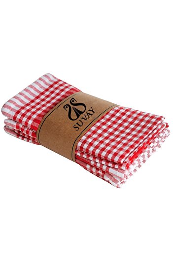 SUVAY Kitchen Drying Cloth Set of 6 Red Checkered Dish Drying Cloth Serving Napkin Lunch Cloth