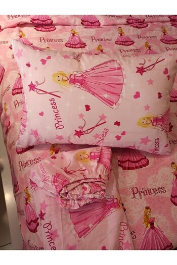 ŞENER HOME Girl's Princes Patterned Bed Sheet Elastic Single Pique Set - Pink