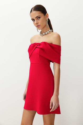 Trendyol Collection Carmen galléros piros rövid ruha - TPRSS24EL00154