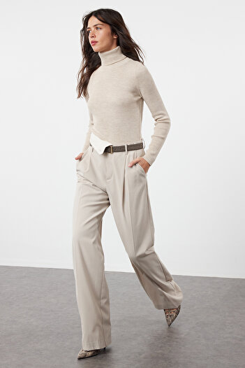 Trendyol Collection Turtleneck Knitwear Sweater - Stone Basic, TWOAW21KZ1279