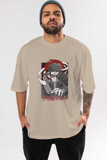 Ankhises SHISUI UCHIHA NARUTO Anime μπροστινό εμπριμέ μπεζ μπλουζάκι υπερμεγέθη ανδρικό γυναικείο