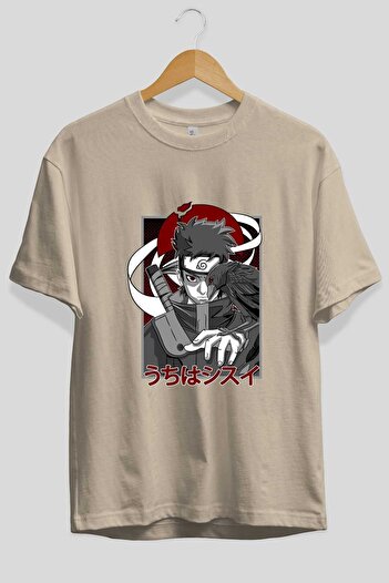 Ankhises SHISUI UCHIHA NARUTO Anime μπροστινό εμπριμέ μπεζ μπλουζάκι υπερμεγέθη ανδρικό γυναικείο