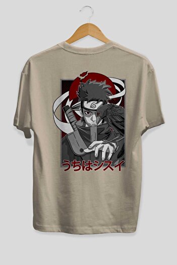 Ankhises SHISUI UCHIHA NARUTO Anime Πίσω εμπριμέ Μπεζ μπλουζάκι Oversize 100% βαμβάκι Ανδρικά Γυναικεία