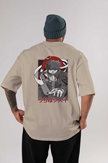 Ankhises SHISUI UCHIHA NARUTO Anime Πίσω εμπριμέ Μπεζ μπλουζάκι Oversize 100% βαμβάκι Ανδρικά Γυναικεία