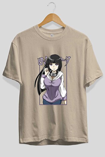 Ankhises Μπλουζάκι NARUTO Hinata Μπροστινό εμπριμέ μπεζ Oversize - Ανδρικό Γυναικείο